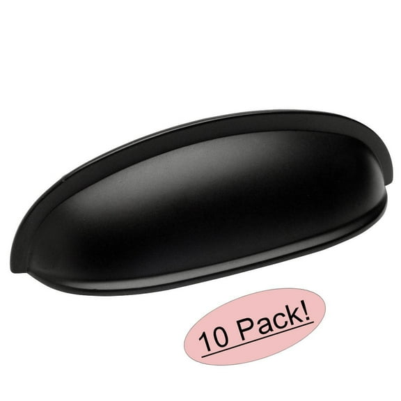 Cosmas 7712FB Flat Black Cabinet Hardware Bin Cup Drawer Handle Pull - 3" Hole Centers - 10 Pack