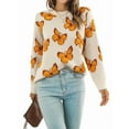 thumbnail image 3 of Women'S Casual Butterfly Print Knitted Pullover Sweaters Long Sleeve Crew Neck Jumper Tops XL, 3 of 9