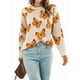 thumbnail image 3 of Suéteres de Punto con Estampado de Mariposas para Mujer, Informales, de Larga y Cuello Redondo Albaricoque XL, 3 of 10