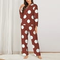 thumbnail image 2 of Salouo Maroon And White Polka Dot Pattern Women's Pajamas Set Long Sleeve Button Down Sleepwear Soft Pj Lounge Sets for women 2 Piece Pjs Set with Long Pants-XX-Large, 2 of 7