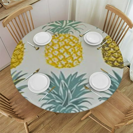 

BANET Seamless Yellow Turquoise Teal Green White Pineapples on White Round Tablecloth Washable Circular Macrame Table Cloth Cover for Kitchen Tabletop Decor 31 -35