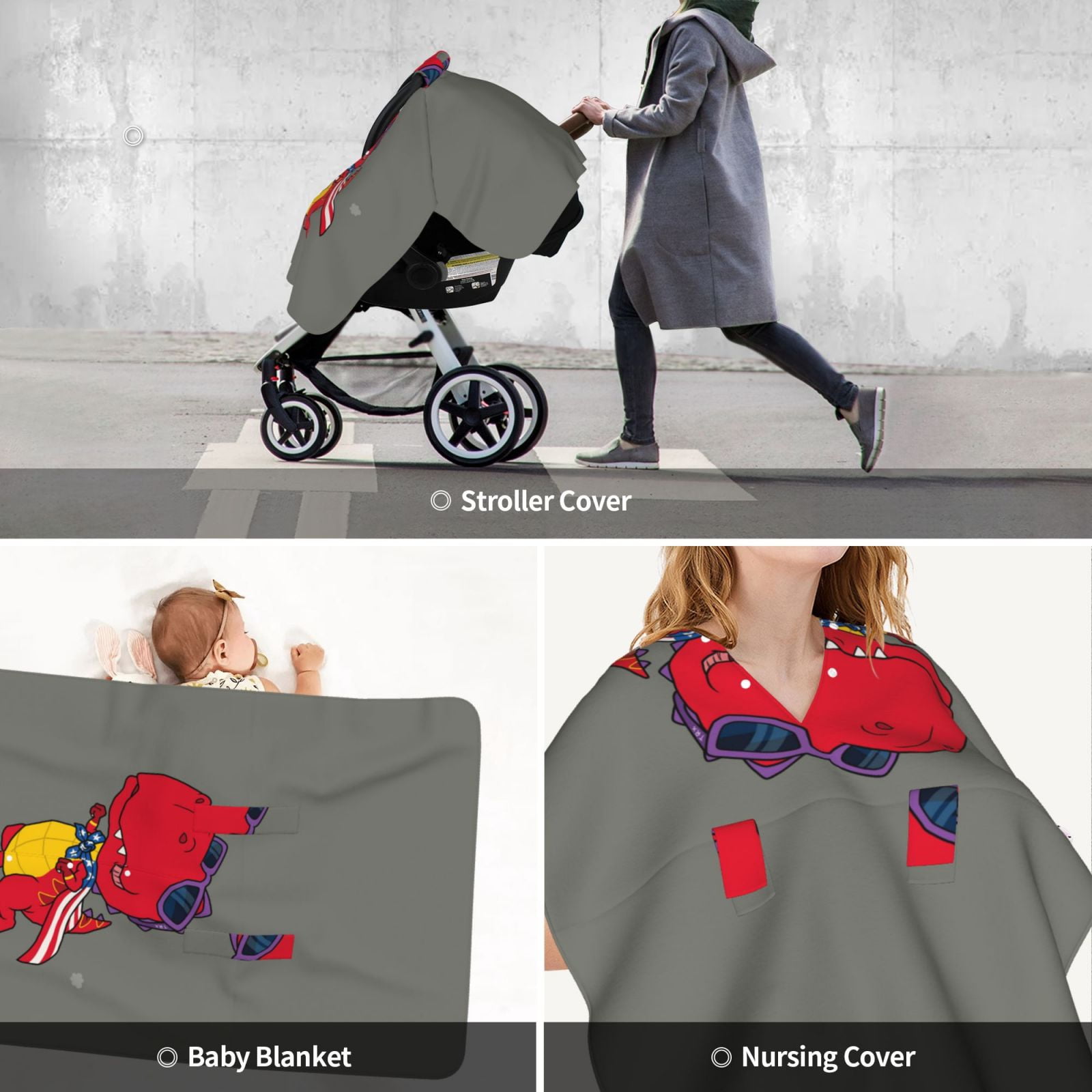 Car Seat Cover Baby - Dinosaur Super Hero Cartoon Breathable Infant Car Seat Cover for Baby Carseat, Lightweight Comfort Baby Essentials Must Haves Newborn Stuff for Girl Boy