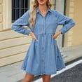 thumbnail image 6 of MuZeFu Women's Denim Casual Summer V-Neck Dress Women's Fashionable Long Sleeved Lapel Button Loose Casual Denim Dress, 6 of 8