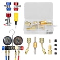 thumbnail image 4 of Juego de manómetros para aire acondicionado, herramienta de carga de refrigerante, manómetro de doble valor de 4 vías con manguera de 5 pies, adaptadores de acoplamiento rápido de latón para refrigera, 4 of 8