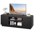 thumbnail image 5 of Bestier Arched Door Wooden TV Stand for TVs up to 70", Curved Corner Media Console with Open Shelf,Modern Entertainment Center with Dust-Free Enclosed Base,Black, 5 of 9