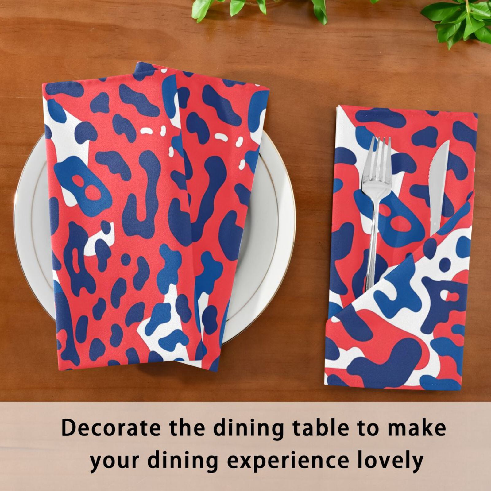 JSTEL Red & Blue Leopard Cheetah Print Cloth Napkins Set of 6, 20x20 Inch Washable and Reusable Napkin for Decoupage Dinner Party Everyday Use