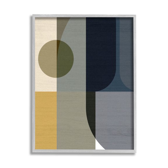 Distinct Geometric Layered Shapes Abstract Graphic Art Gray Framed Art Print Wall Art