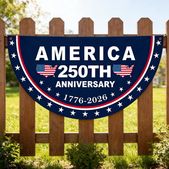 1.5x3FT America 250th Anniversary Fan Bunting Banner, Patriotic 1776-2026 Hanging Decor