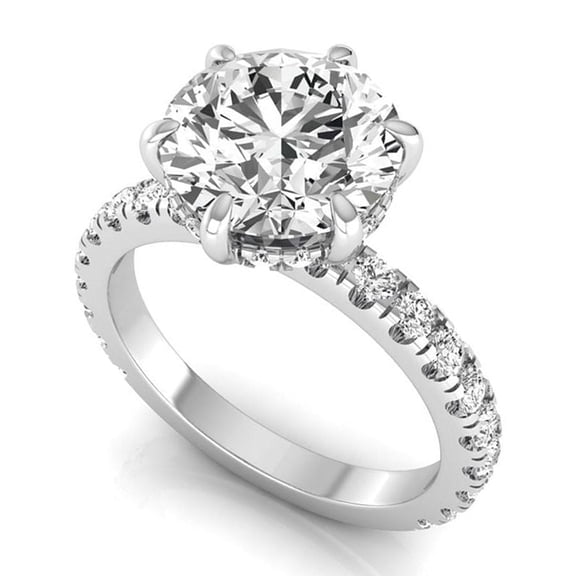 SHANTI JEWEL IGI Certified 3.75 CTW Round Lab Grown Diamond (3Ct, F, VVS2) Hidden Halo Set 14K White Gold Wedding Engagement Ring for Women 7 US
