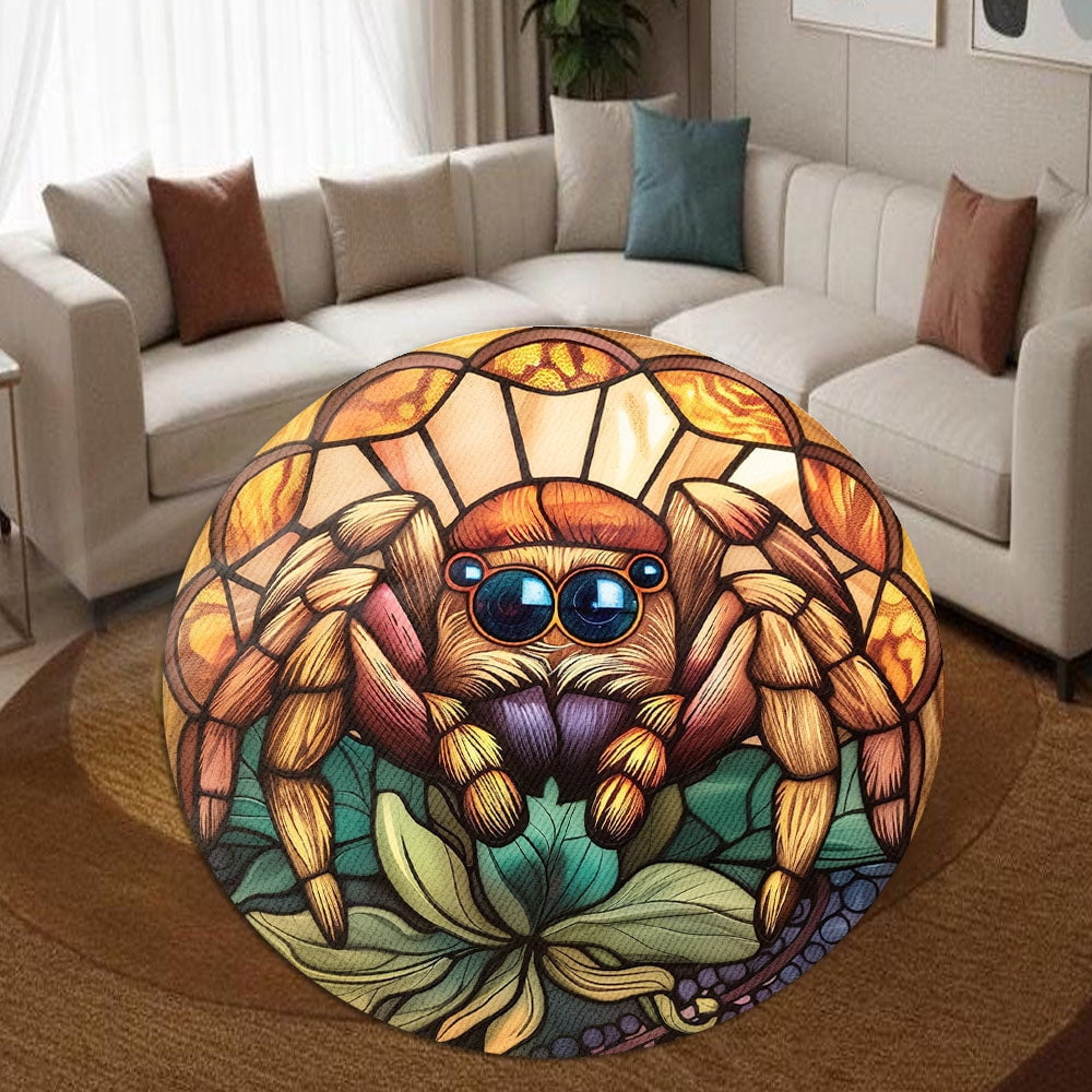 Circle Area Rug, Jumping Spider Washable Non-Slip Floor Carpet, Soft Rug for Living Room Bedroom Decor 71 Inch