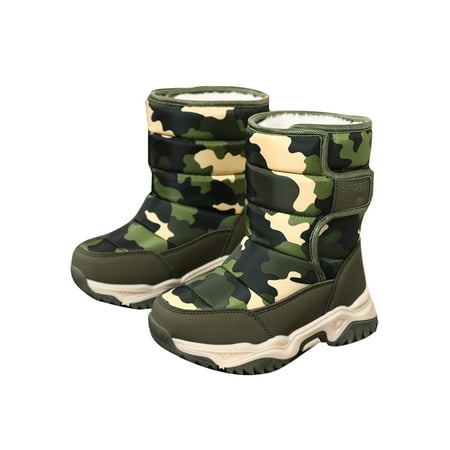

Zodanni Boys Non-Slip Winter Shoes Hiking Comfort Plush Lined Snow Boot Casual Camouflage Mid Calf Boots Green 1Y
