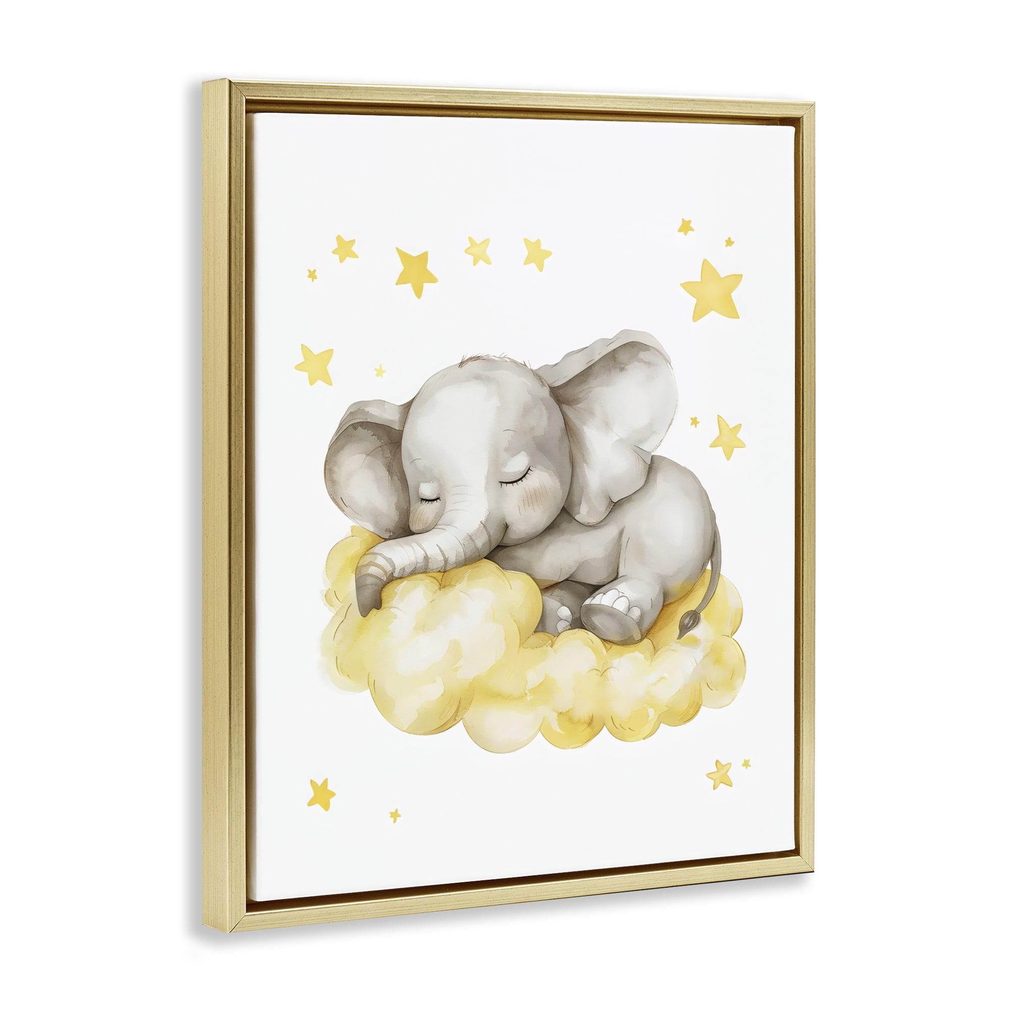 Stupell Industries Sleeping Elephant on Yellow Cloud Gold Framed Floater Canvas Wall Art, design by LSR Design Studio