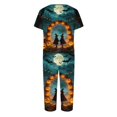 thumbnail image 5 of Women's Halloween Loungewear Set Short Sleeve V Neck Top and Capri Pants Tie Dye Pumpkin Pattern Relaxed Fit Sleepwear Pajama Set for Home Party Daily Wear Cyan L, 5 of 6