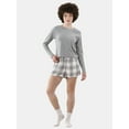 thumbnail image 2 of No Boundaries Long Sleeve Tee and Flannel Shorts Pajama Set, 2-Piece, Women’s and Women’s Plus, 2 of 5