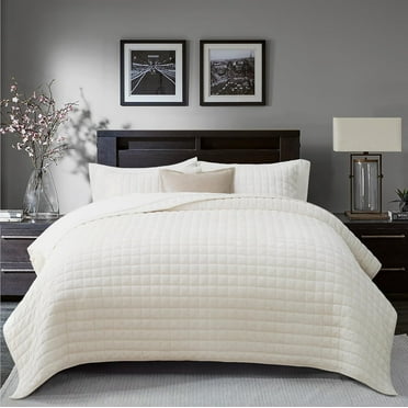 Luxury Velvet Quilt Set King Size, Lightweight Velvet Comforter Set, Oversized Bedspread Coverlet Quilted Bedding Set, with 2 Matching Pillow Shams, for All Season, Cream White