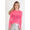 thumbnail image 2 of Neon Pink Mesh Long Sleeve - Women's Sheer Summer Top, 2 of 4
