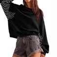 thumbnail image 6 of LEBONYARD Womens Tops Dressy Casual,Fall Tops for Womens 2024 Trendy,Women's Solid Color Patchwork Striped Top Black S, 6 of 7