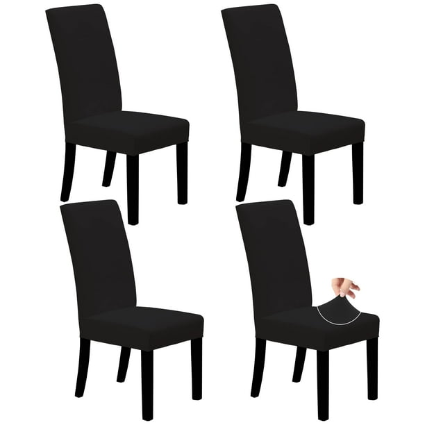 Juego de 4 fundas elásticas para sillas de comedor, fáciles de usar, negras