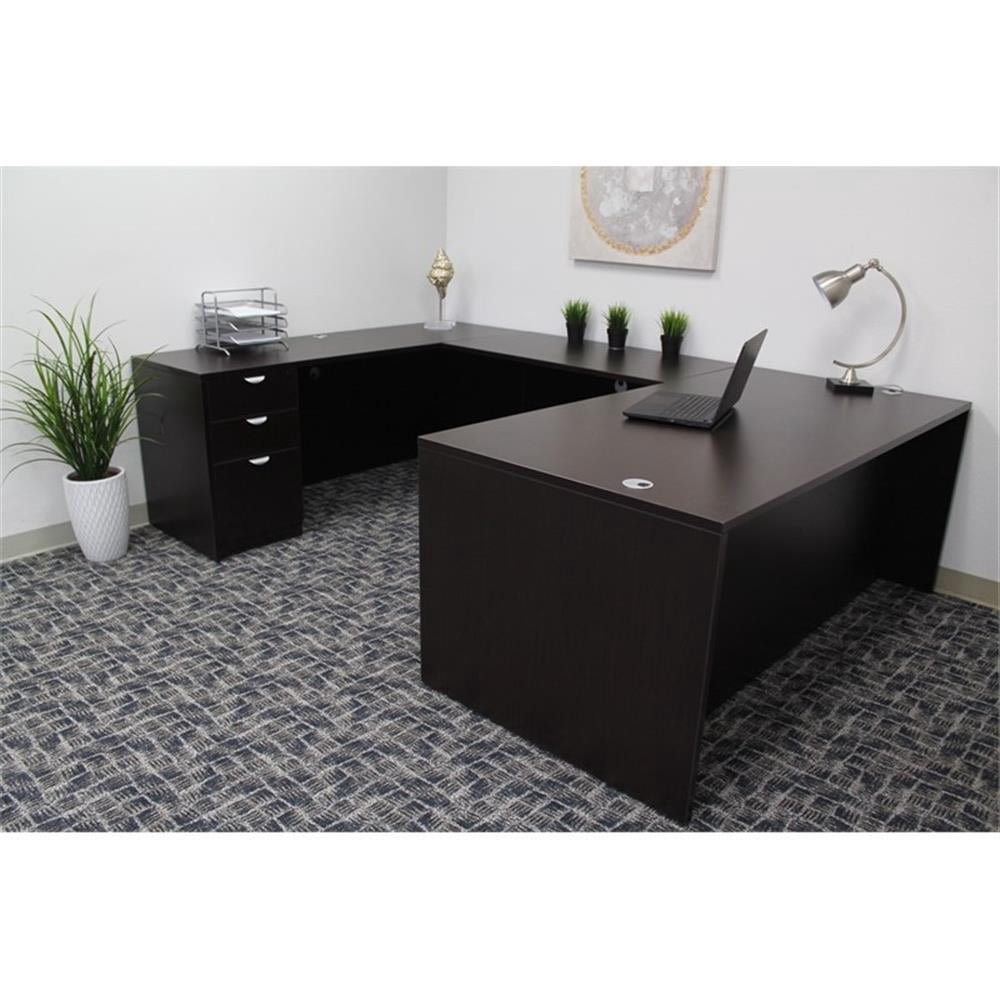 Scranton & Co 71 Inch Executive U-Shape Desk with File Pedestal in Mocha