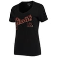 thumbnail image 2 of Women's 5th & Ocean by New Era Joe Panik Black San Francisco Giants Script Name and Number V-Neck T-Shirt, 2 of 4