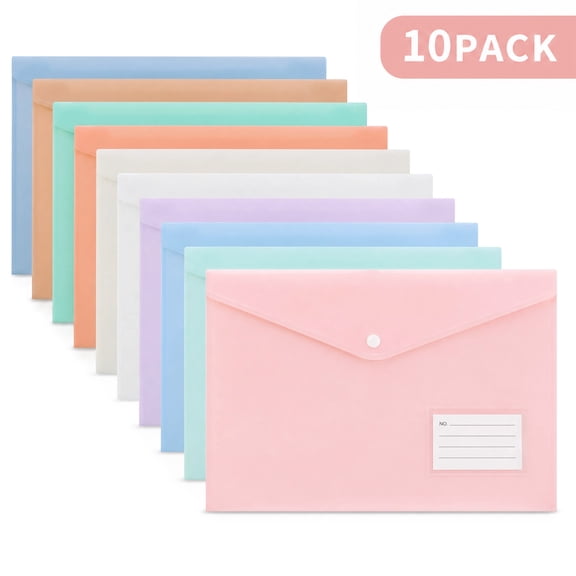 sixwipe 10 Pack Plastic Envelopes, Folders for Document for A4 Letter Size, Poly File Folders with Label Pockets for School Home Office Organizer Work Supplies, 9 Colors