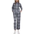 thumbnail image 5 of ShomPort 2PC Casual Outfits for Womens Plaid Pattern Mock Neck Long Sleeve Tees Tops Drawstring Ankle Length Outdoor Cozy Soft Clothes, 5 of 5