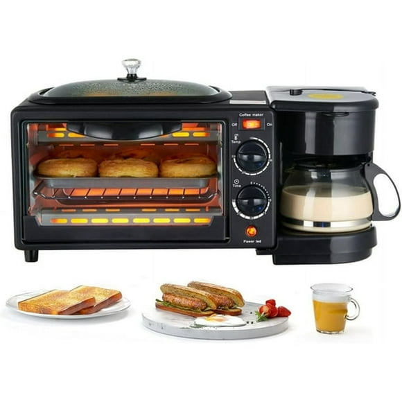 Estación de desayuno SOKANY SK-145 Incluye cafetera, plancha antiadherente y horno tostador de 4 rebanadas, versátil máquina de desayuno con temporizador