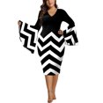 thumbnail image 1 of Sunloudy Vestido de talla grande para mujer, manga acampanada, cuello en V, contraste de color, rayas onduladas, vestidos ajustados Sunloudy XL 2XL 3XL 4XL 5XL, 1 of 8