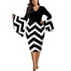 thumbnail image 1 of SAYOO Vestido de talla grande para mujer, manga acampanada, cuello en V, contraste de color, rayas onduladas, vestidos ajustados SAYOO  XL 2XL 3XL 4XL 5XL, 1 of 8