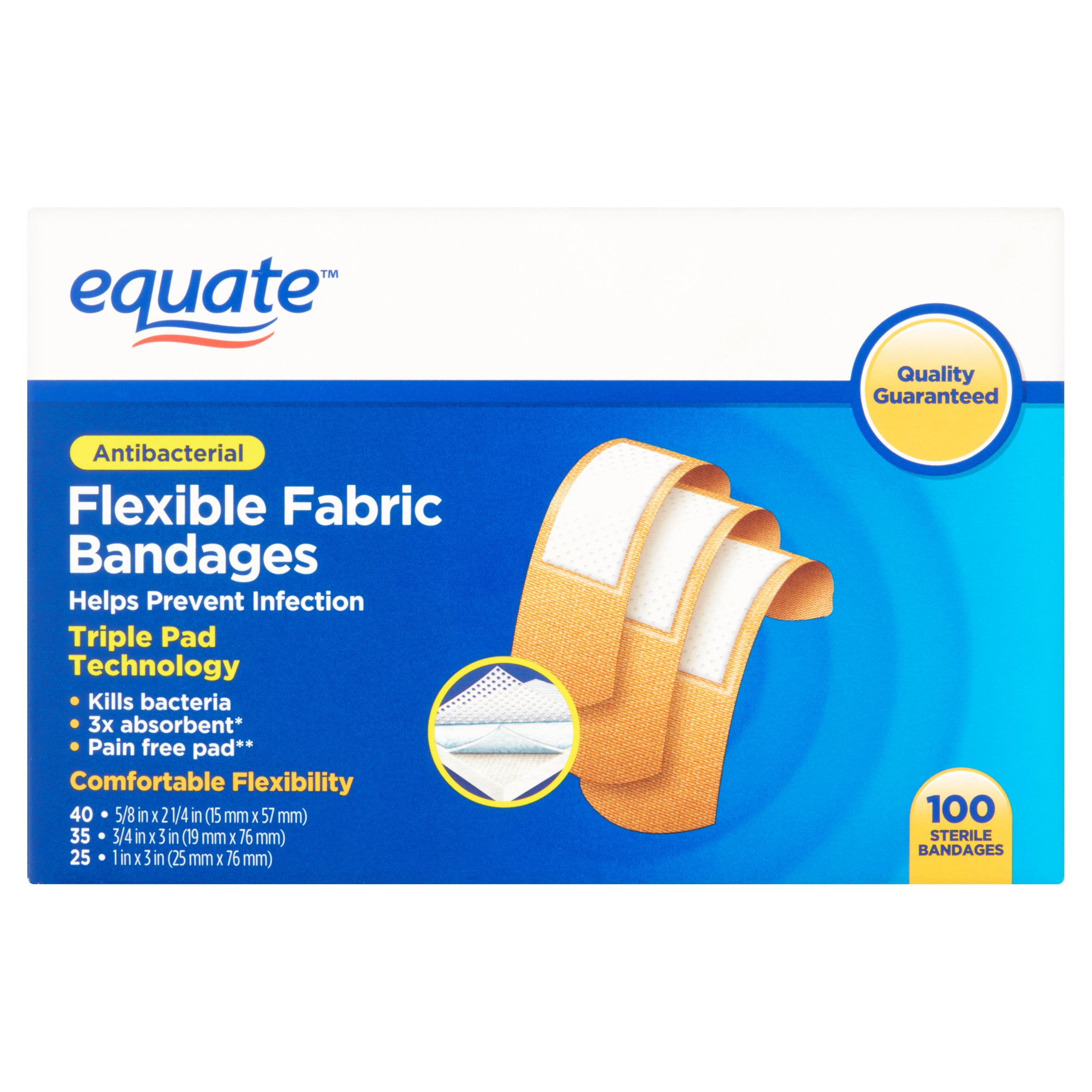 Equate Antibacterial Flexible Fabric Bandages, 100 Ct