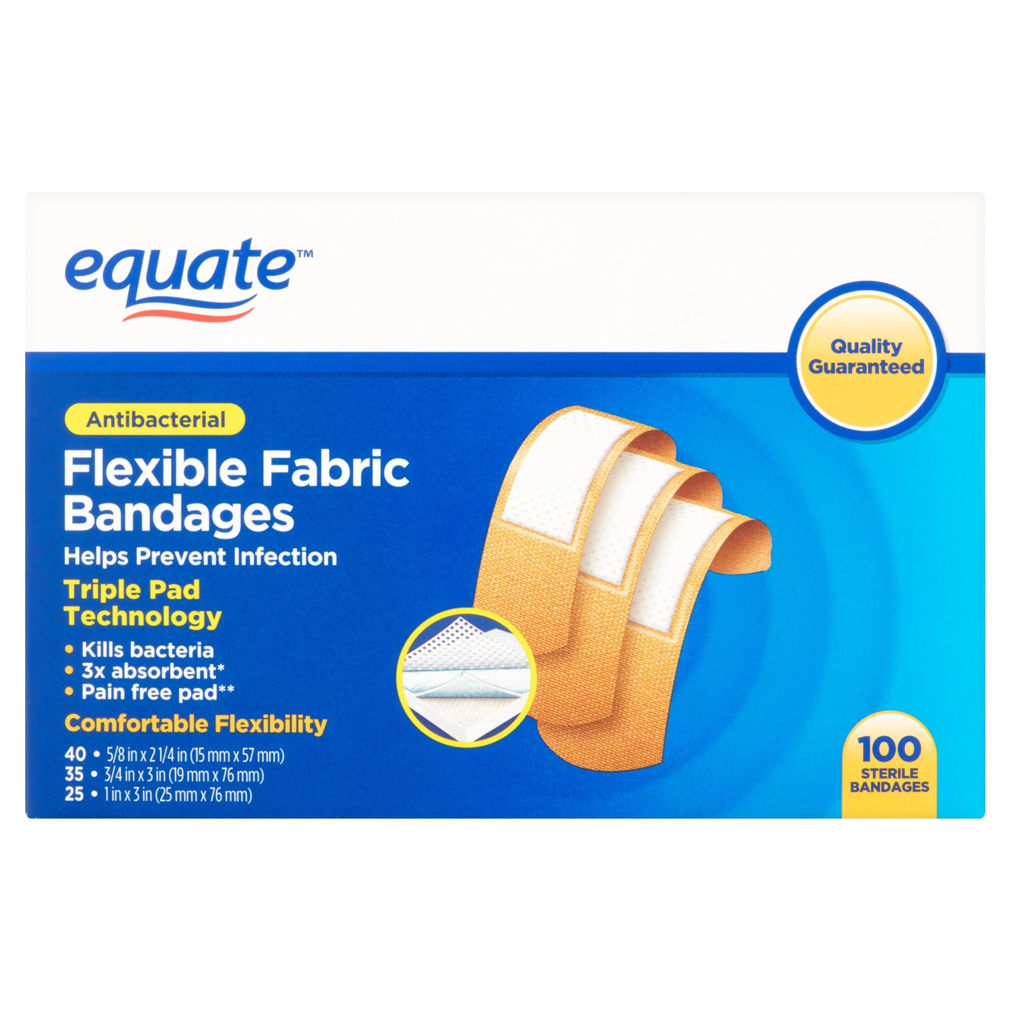 Equate Antibacterial Flexible Fabric Bandages, 100 Ct
