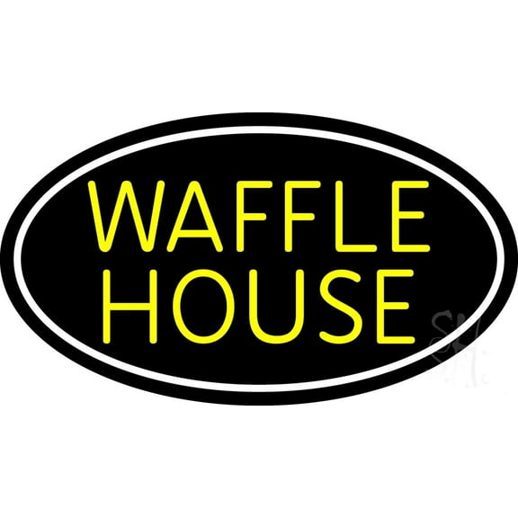 Yellow Waffle House White Oval LED Neon Sign 13 x 24 - inches, Clear Edge Cut Acrylic Backing, with Dimmer - Bright and Premium built indoor LED Neon Sign for restaurant window and interior decor.