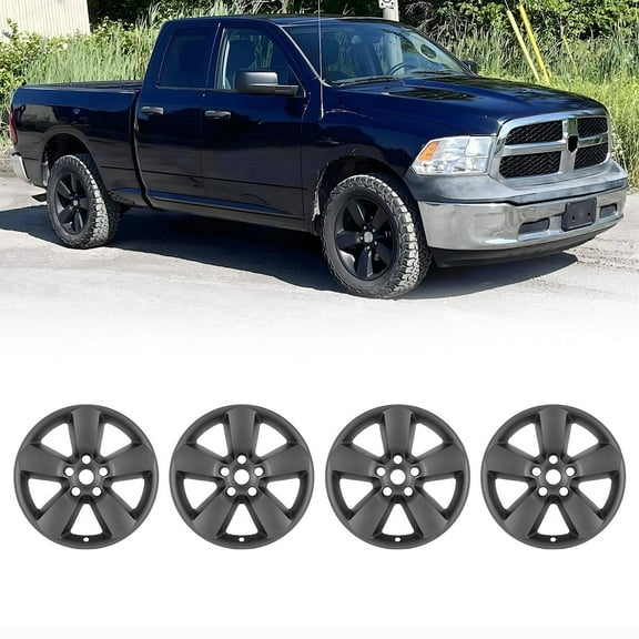 4Pcs 20 inch Alloy Wheel Skins Compatible with Dodge Ram 1500 2013-2018/Dodge Ram 1500 Classic 2019-2023,Snap-on Installation Hubcap,Center Cap can be Reattached,Black Matte