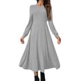 thumbnail image 1 of Robe pour Femmes Ensemble Mode Col Rond Manches Longues Couleur Unie Robe Maxi Décontractée avec Bordure Côtelée et Franges Détail Gris 2TG, 1 of 5
