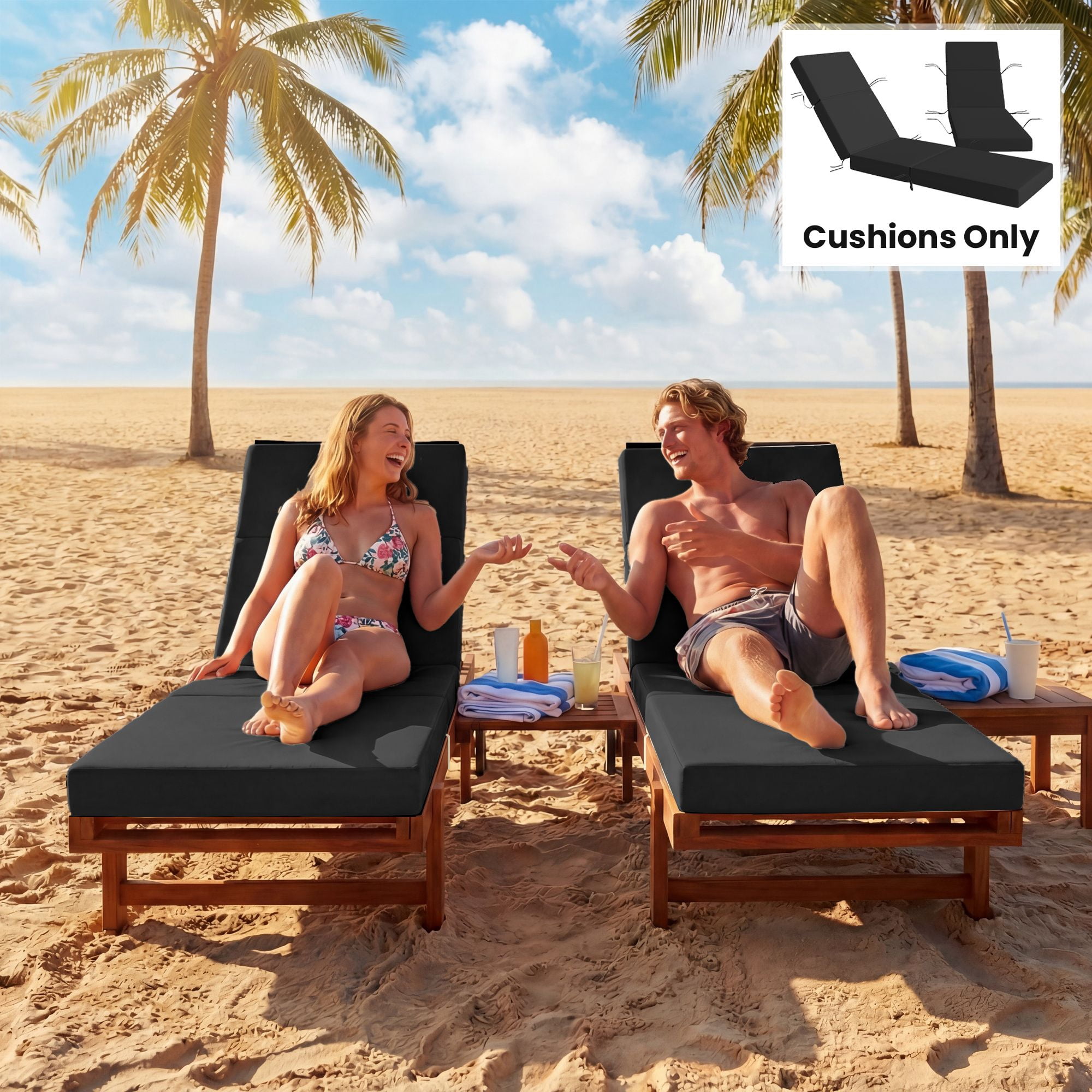 Alvantor Set of 2 Chaise Lounge Cushion 4" Lounge Chair Cushion for Outdoor 21" x 72 ",Gray