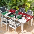 thumbnail image 2 of Red Snowman Christmas Table Cloths for 4 Foot Rectangle Tables, Snowflake Xmas Tree Winter Elk Patio Waterproof Elastic Fitted Tablecloths, Washable Rectangular Table Cover for Camping, 2 of 8