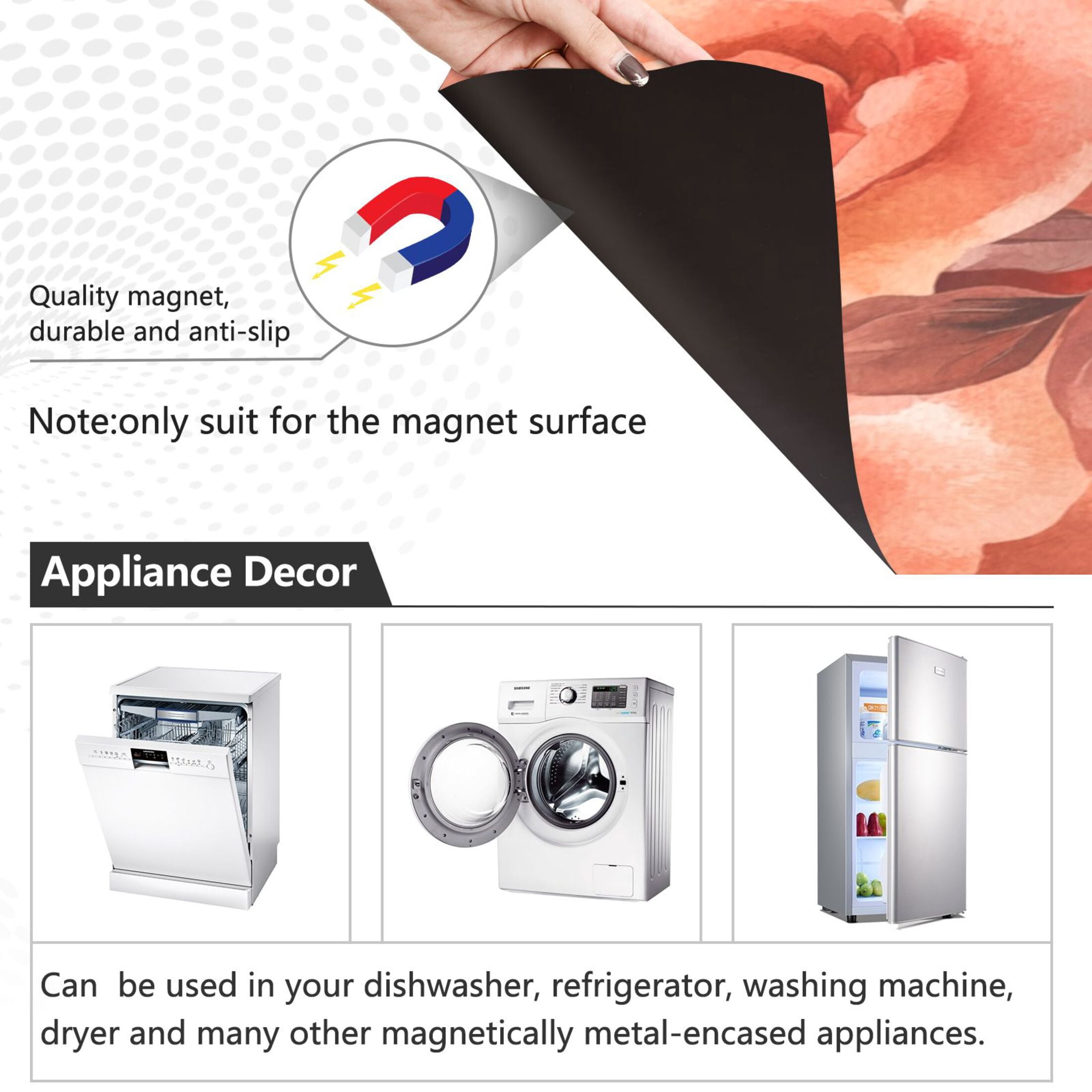 Dishwasher Magnetic Sticker 23x26 Inch Refrigerator Magnetic Sticker Washing Machine Magnetic Sticker Kitchen Panel Magnetic Sticker Home Decor Vibrant Orange Flowers