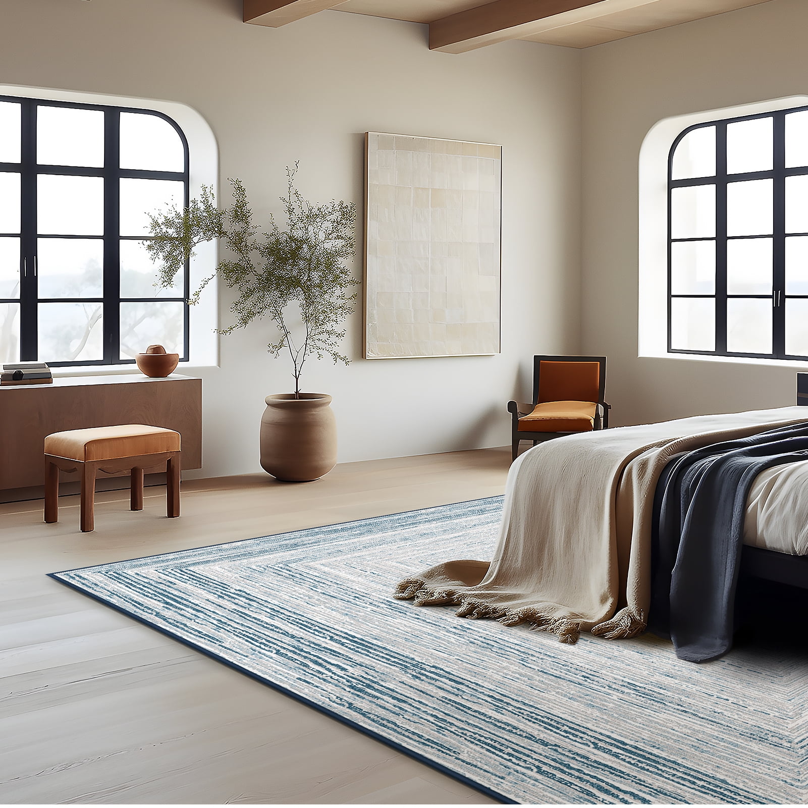 Phantoscope 4'x6' Washable Indoor Area Rug Classic Printed Carpet Non-Slip Thin Low-Pile Rug for Living Room Bedroom Dining Room, Blue