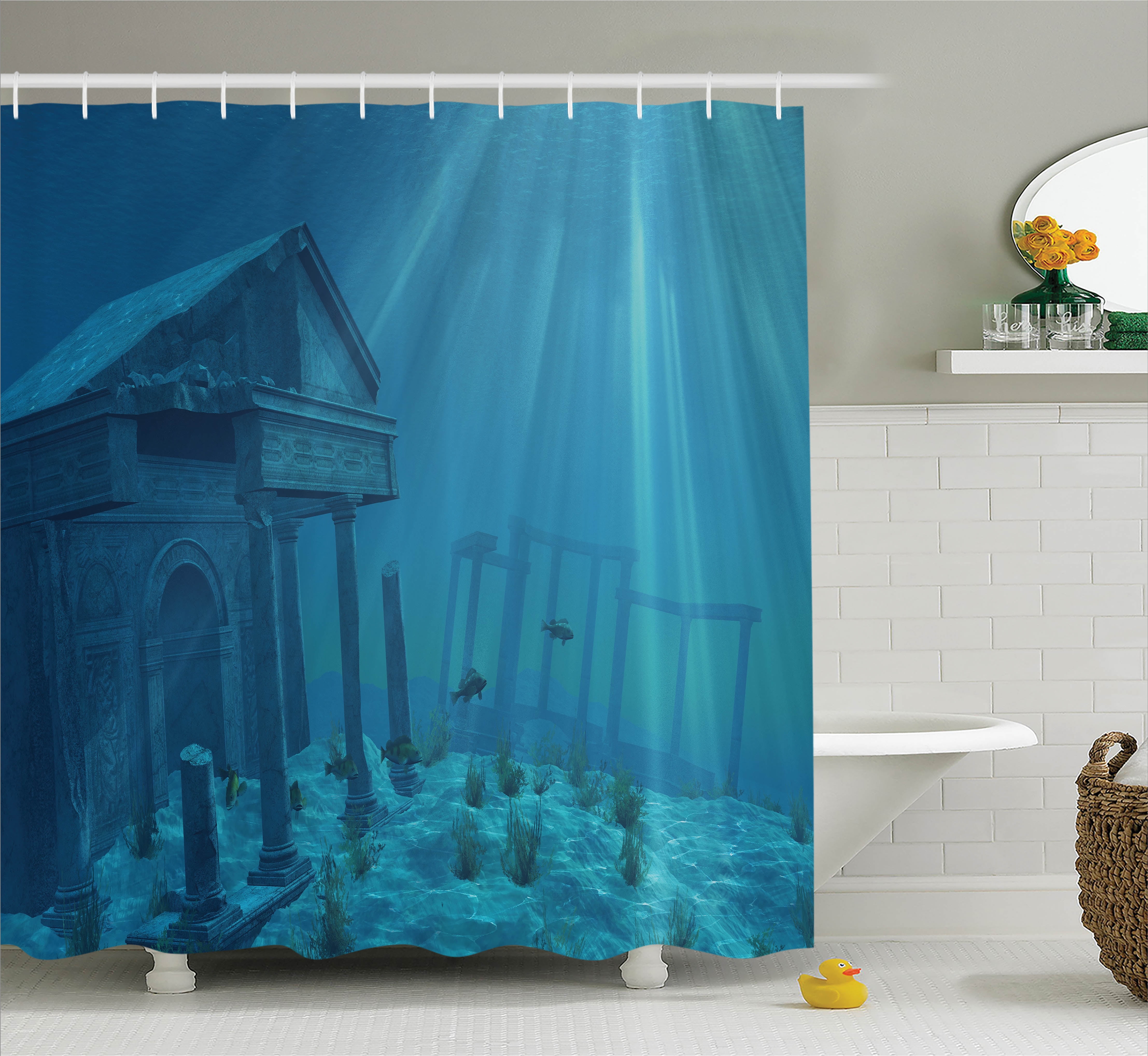 Ocean Life Shower Curtain Set, Sunlight over Ruins of A Former