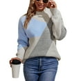 thumbnail image 1 of REDHOTYPE Femmes Demi Col Haut Couleur Bloquant Pull en Tricot Col Rond Imprimé Pull Top, 1 of 5