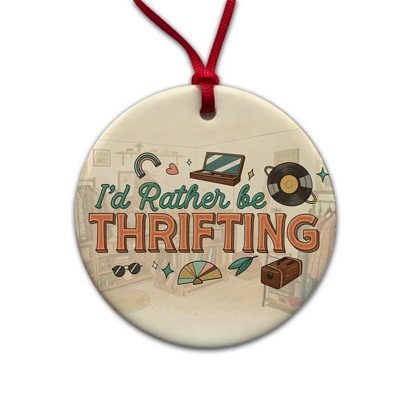 I'd Rather Be Thrifting Thrift Store Shopping Christmas Tree Holiday Round Ceramic Ornament