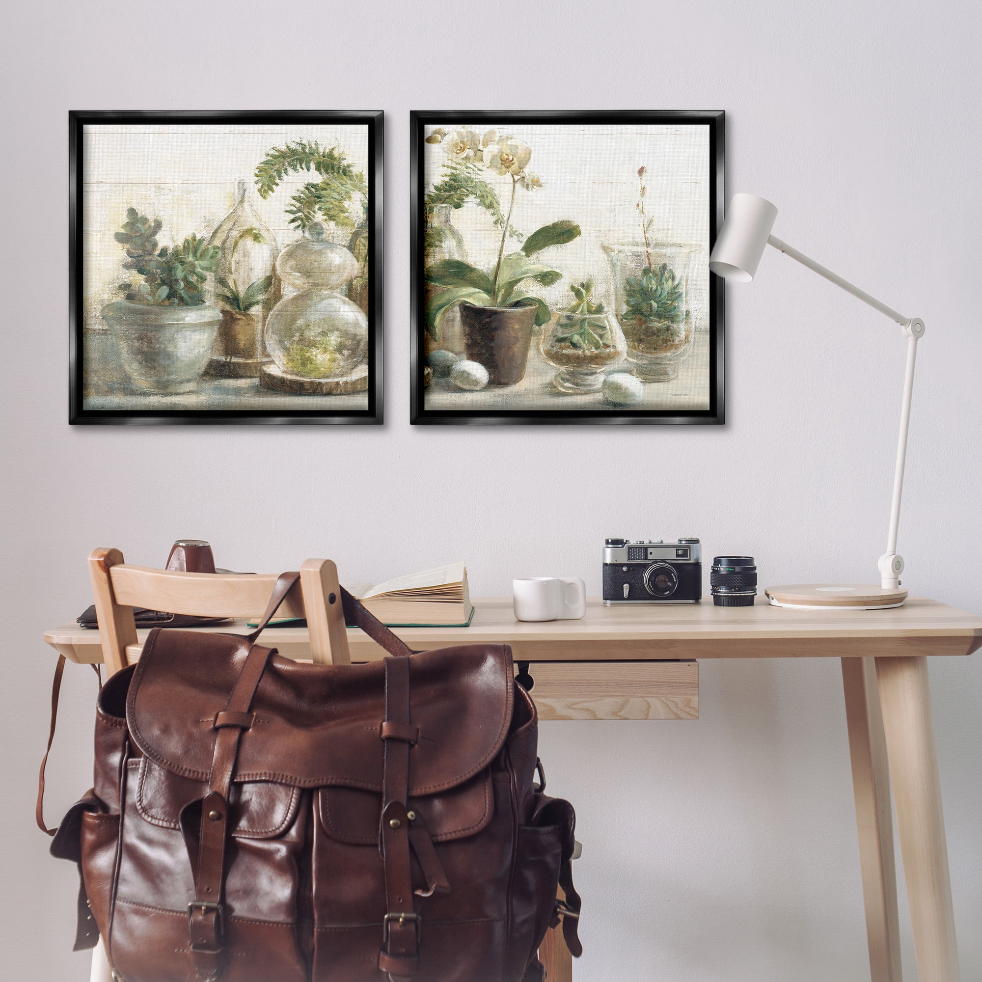 Stupell Industries Succulent House Plants Country Charm Botanical & Floral Painting Black Floater Framed Canvas Art Print Wall Art, 25 x 25, Set of 2