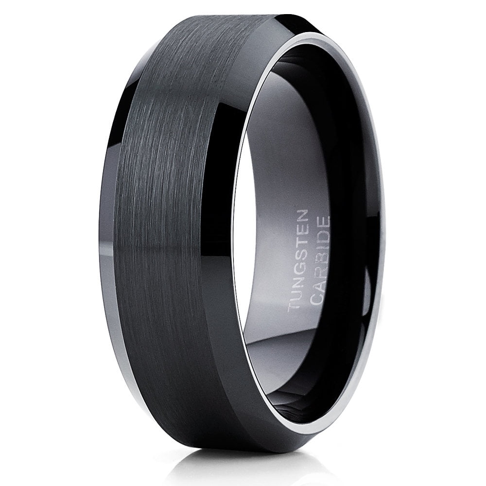 Men's Tungsten Wedding Band Black Tungsten Ring Anniversary Ring 8mm ...