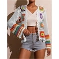 thumbnail image 3 of Cárdigans florales de ganchillo for mujer, cárdigan bohemio con abertura frontal, suéter, Tops de manga larga, moda Primavera Verano, 3 of 4