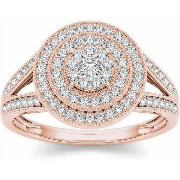 1/2 Carat T.W. Diamond Double Halo Cluster 10kt Rose Gold Engagement Ring