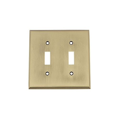 Nostalgic Warehouse 719699 New York Switch Plate with Double Toggle, Antique Brass
