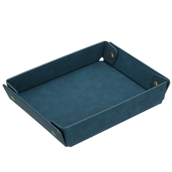 Uxcell Leather Jewelry Valet Tray, Folding Portable Catchall Snapped Accessory Organizer, Dark Blue 24cm 1Pcs