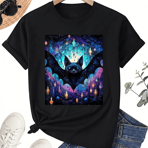 KeHetSoft Unisex Halloween Bat Forest Night Cotton Graphic T-Shirt