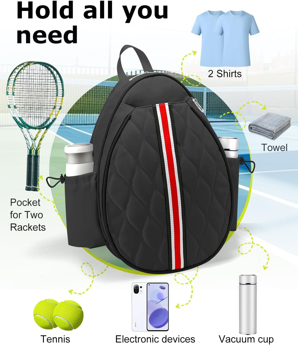 17in Tennis Backpack for 2 Rackets & Gear, Sports Bag with Wet/Dry Compartment, Unisex Backpack for Men and Women, Ideal Gift for Tennis & Pickleball