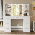 thumbnail image 6 of Lacoo Vanity Desk with Mirror and LED Lights, Makeup Vanity with 7 Drawers & 4 Shelves, Vanity Table with Power Outlet for Bedroom Dressing Room, White, 6 of 8